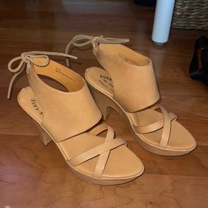 Tan Open Toed Platform Shoes
